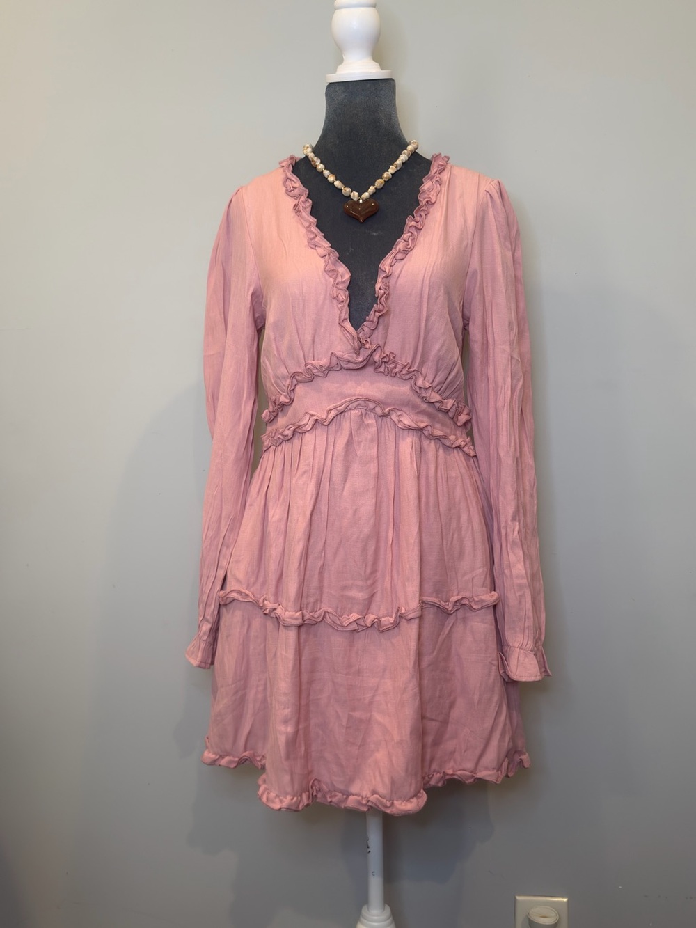 miami Rose Pink Ruffle-Tiered V-Neck Midi Dress